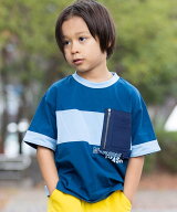【接触冷感】配色異素材ファスナーポケットロゴ天竺Tシャツ(100~160cm)